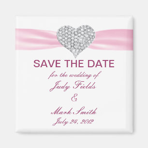 Diamond Heart, Rosa Bröllop spara datum Magnet