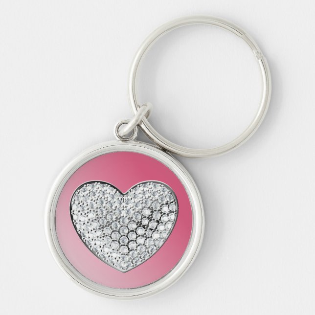 Diamond Heart Rund Silverfärgad Nyckelring (Framsidan)