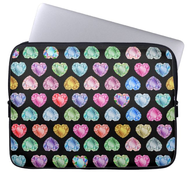 Diamond Heart Watercolor Mönster Cute Pastel Girly Laptop Fodral (Framsidan)