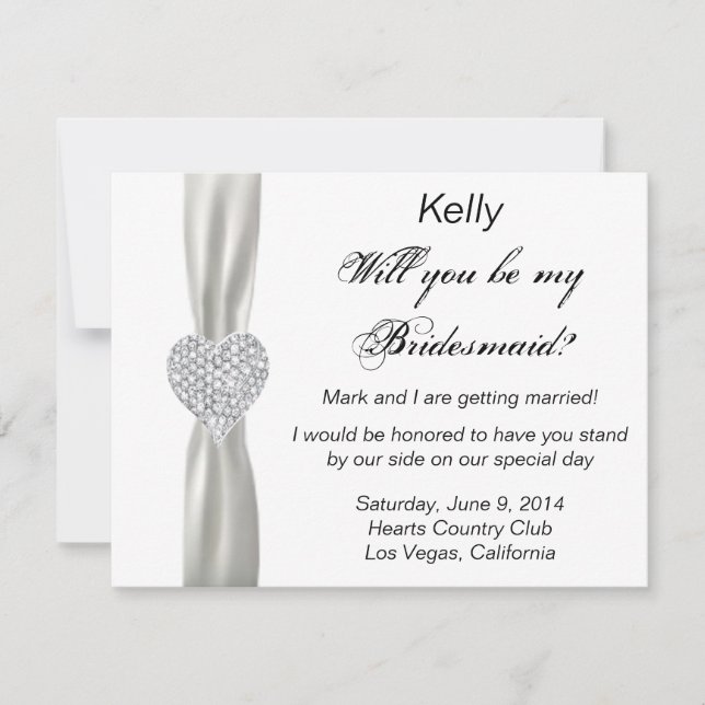 Diamond Heart White Bröllop Bridesmaid Card Inbjudningar (Framsida)