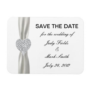 Diamond Heart White Bröllop spara datum Magnet