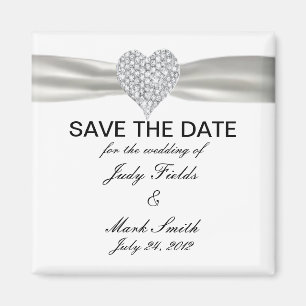 Diamond Heart White Bröllop spara datum Magnet