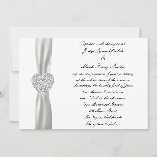 Diamond Heart White Wedding-inbjudan Inbjudningar (Framsida)