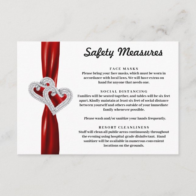 Diamond Hearts Red Ribbon Safety Measures Tilläggskort (Framsida)