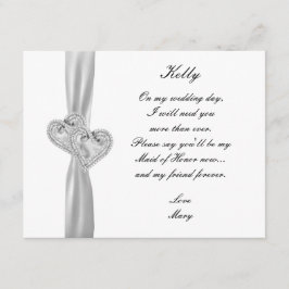 Diamond Hearts White Bröllop Maid of honor Card Inbjudningar