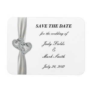 Diamond Hearts White Bröllop spara datum Magnet