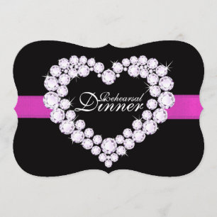 Diamond Hjärtat rosa bröllop rehearsal middag inbj Inbjudningar