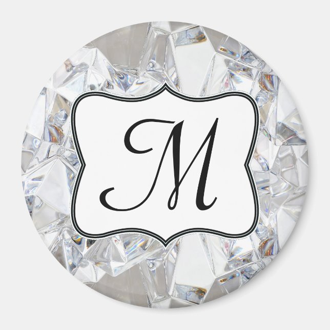 Diamond Ice Crystal Glitz Monogram Initial Magnet (Framsidan)