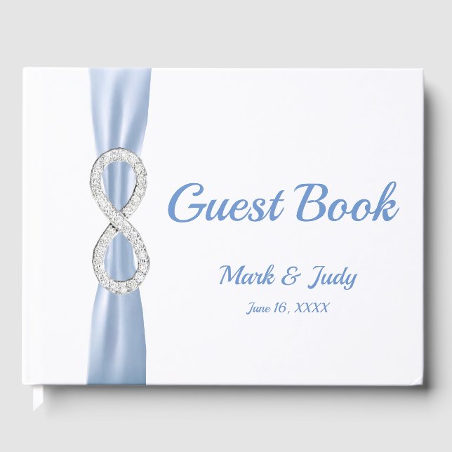 Diamond Infinity Blue Ribbon Bröllop Guestbook Gästböcker (Framsida)