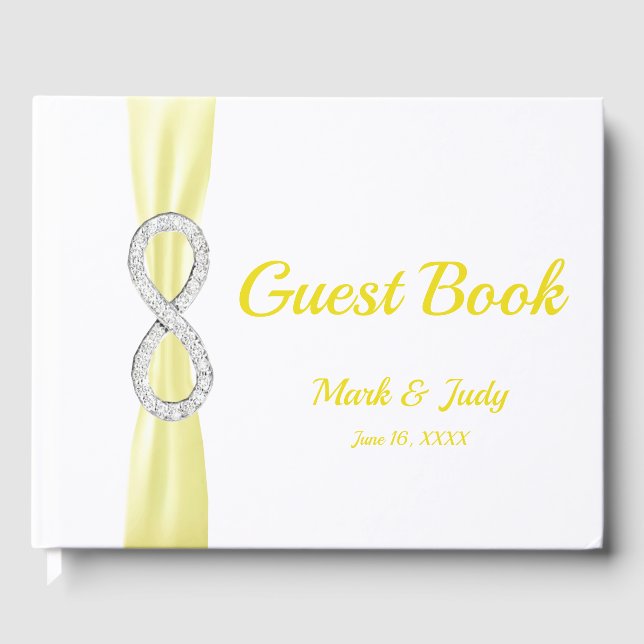 Diamond Infinity Gult Ribbon Bröllop Guestbook Gästböcker (Framsida)