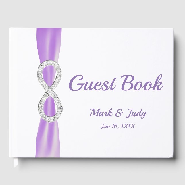 Diamond Infinity Lila Ribbon Bröllop Guestbook Gästböcker (Framsida)