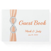 Diamond Infinity Orange Ribbon Bröllop Guestbook