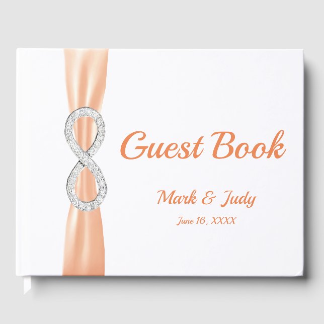Diamond Infinity Orange Ribbon Bröllop Guestbook Gästböcker (Framsida)