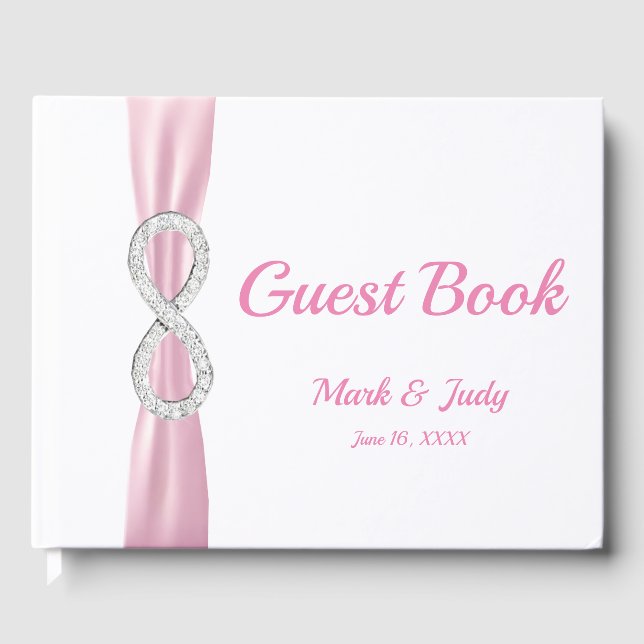 Diamond Infinity Rosa Ribbon Bröllop Guestbook Gästböcker (Framsida)