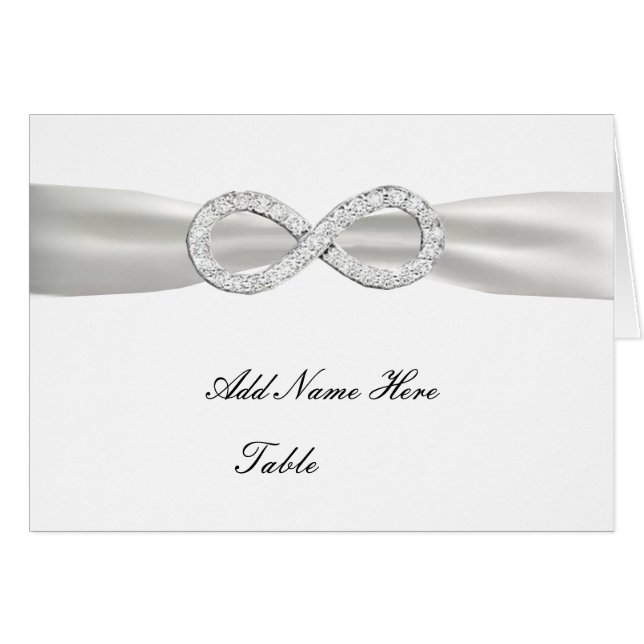 Diamond Infinity White Bröllop Bord Place Card OBS Kort (Framsidan Horizontal)
