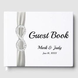 Diamond Infinity White Ribbon Bröllop Guestbook Gästböcker