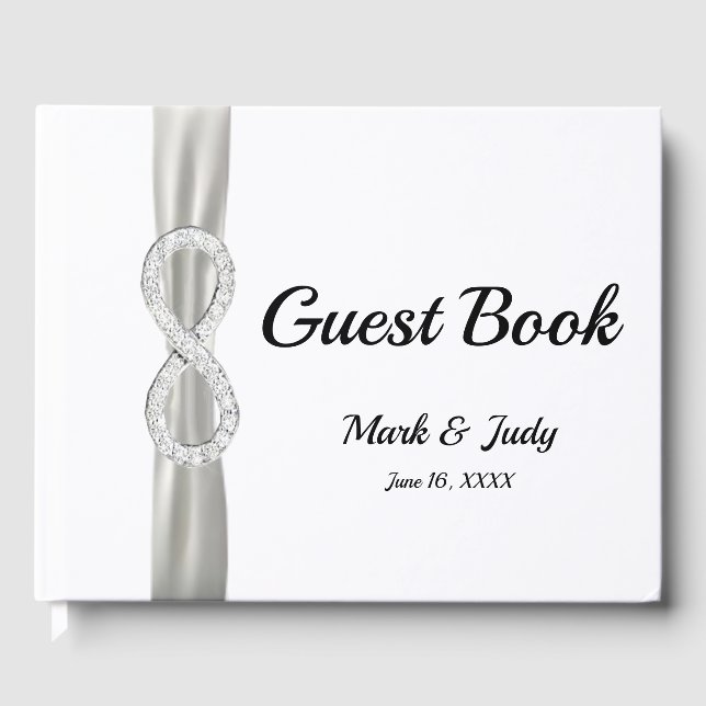 Diamond Infinity White Ribbon Bröllop Guestbook Gästböcker (Framsida)