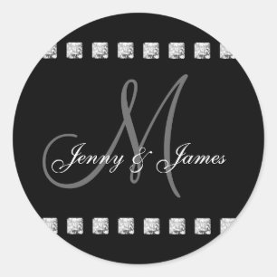 Diamond Initial M Namn Wedding Stickers Runt Klistermärke