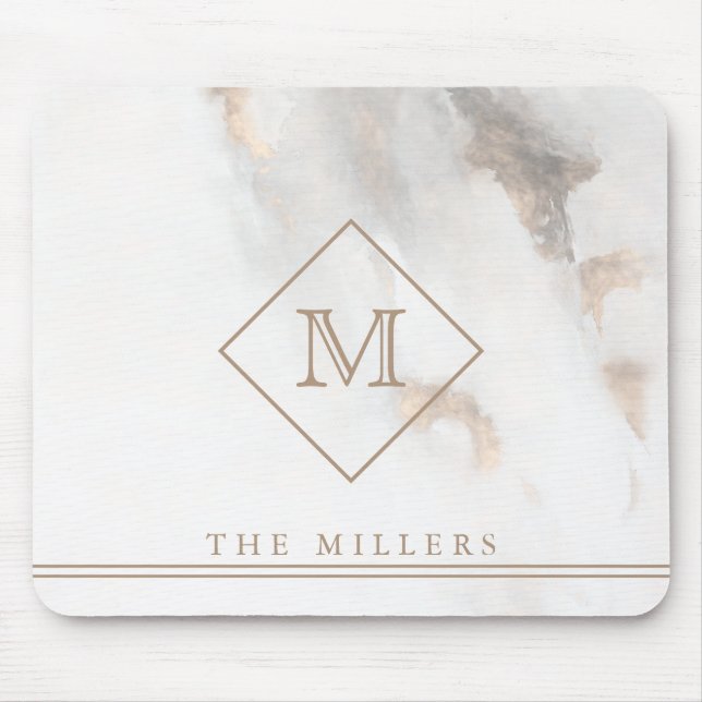 Diamond Initial Monogram, Personlig Grått Marble Musmatta (Framsidan)
