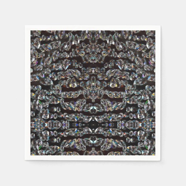 Diamond jewel mönster elegant silver svart party pappersservett (Framsidan)