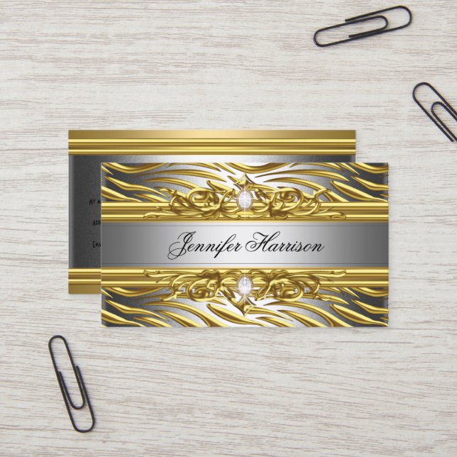 Diamond Jewel Zebra Guld vid Eleganten Guld Silver Visitkort (Fram/Back In Situ)