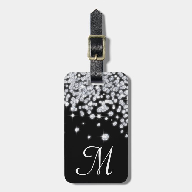 Diamond Jewels Jewelry Glitz Monogram Luggage Tag Bagagebricka (Vertikal Framsida)