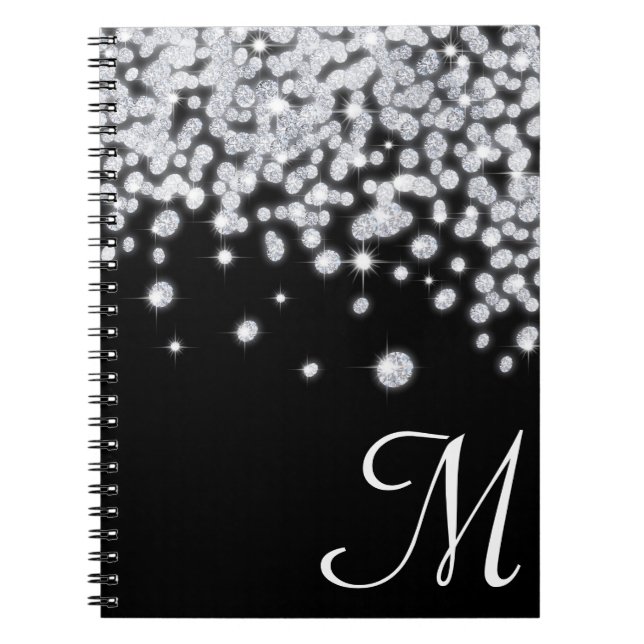 Diamond Jewels Jewelry Monogram Initial Note Bok Anteckningsbok Med Spiral (Framsidan)