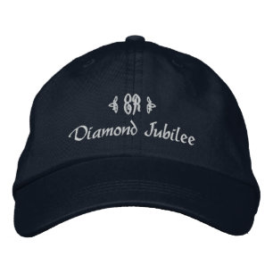 Diamond Jubilee-Elizabeth Royal Monogram Broderad Keps
