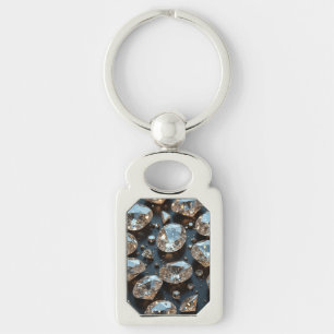 Diamond Keychains ser ut som en riktig diamant lyx Rektangulärt Silverfärgad Nyckelring