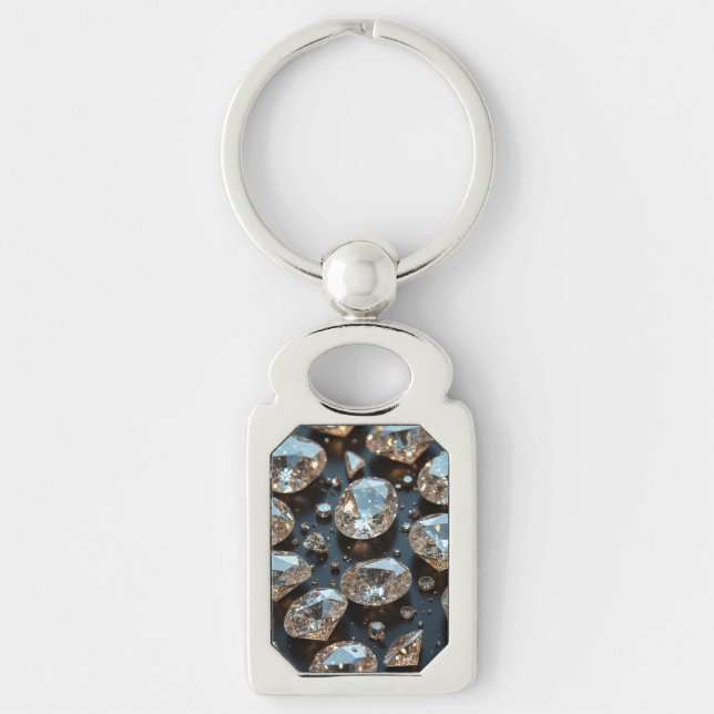 Diamond Keychains ser ut som en riktig diamant lyx Rektangulärt Silverfärgad Nyckelring (Framsidan)