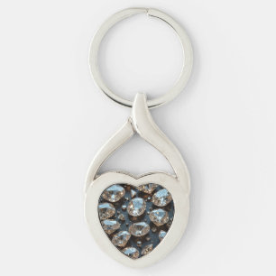 Diamond Keychains ser ut som en riktig diamant lyx Twisted Heart Silverfärgad Nyckelring