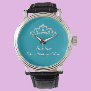 Diamond Krona, Namn, ditt budskap, Teal Armbandsur