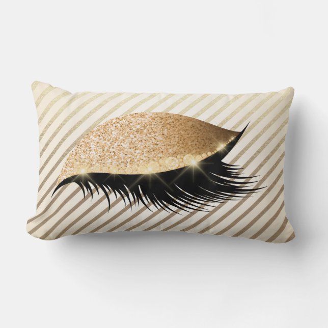 Diamond Lash Guld Glitter Rand Parly Glam Lumbarkudde (Framsida)