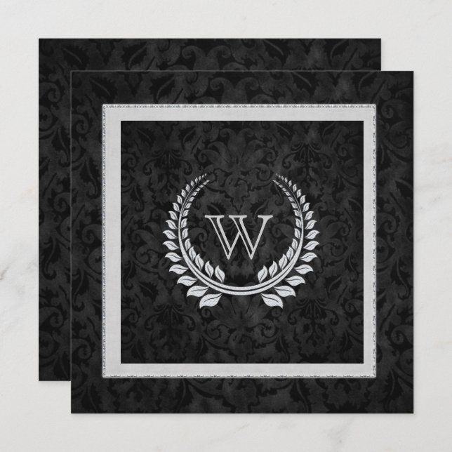Diamond Laurel Löv med Monogram Inbjudningar (Fram/baksida)