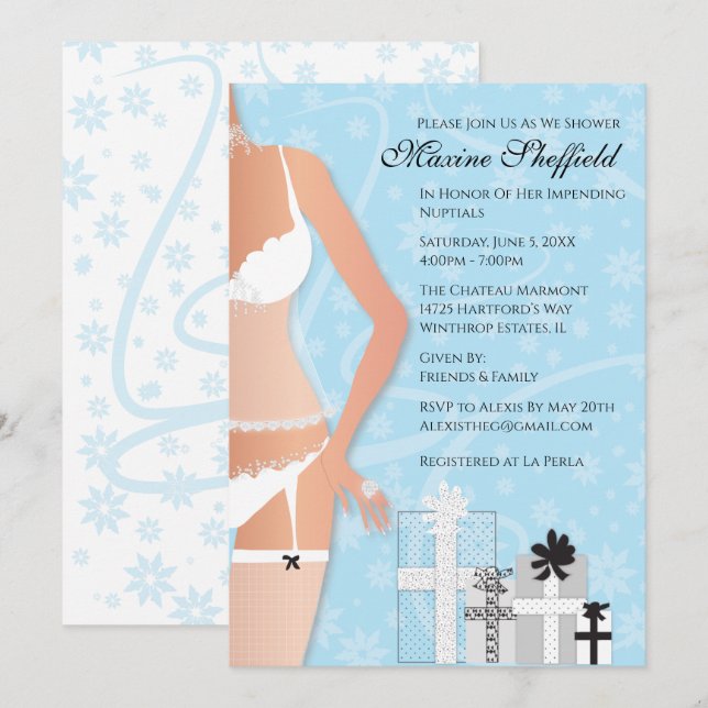 Diamond Lingerie Möhippa Blue Inbjudningar (Fram/baksida)