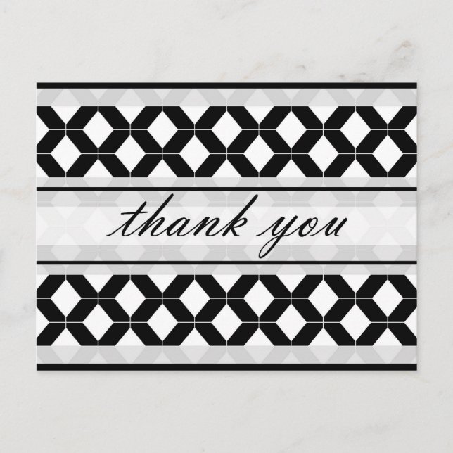 Diamond Linjer Tack Damask Black and White Vykort (Framsida)