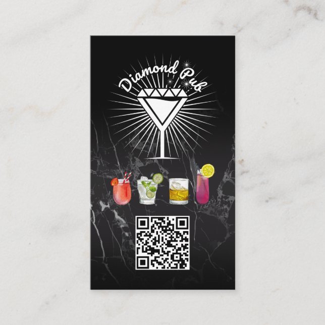 Diamond Martini Glass Logotyp | QR-kod Visitkort (Framsida)