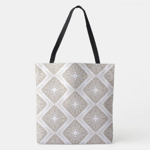 Diamond Medallion Beige/Tan Designer Tote Tygkasse
