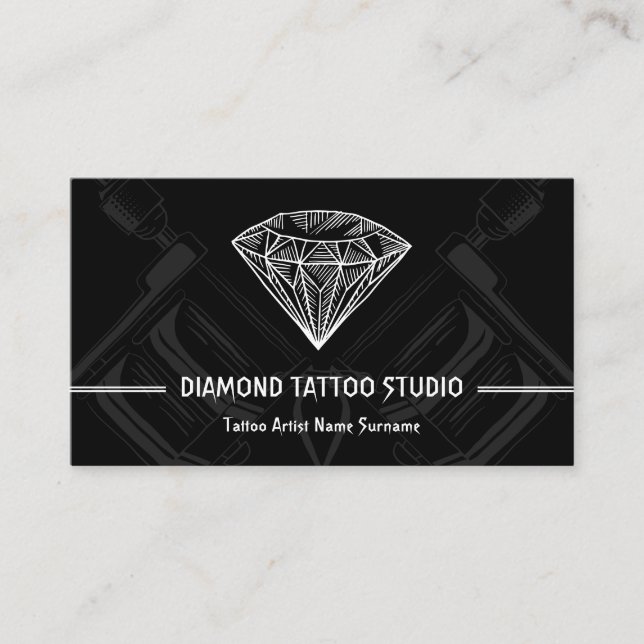 Diamond Minimal Modern Black Tattoo Studio Visitkort (Framsida)