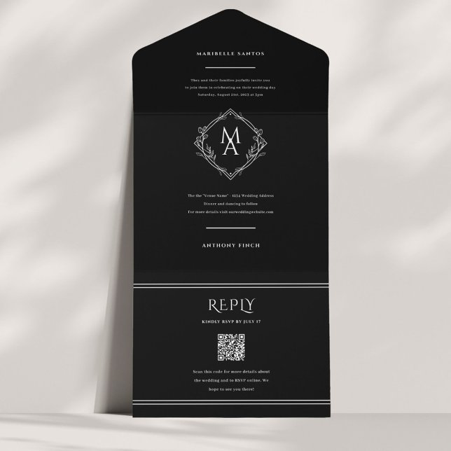 Diamond Monogram Blommigt Black Bröllop Alla i ett (Skapare uppladdad)