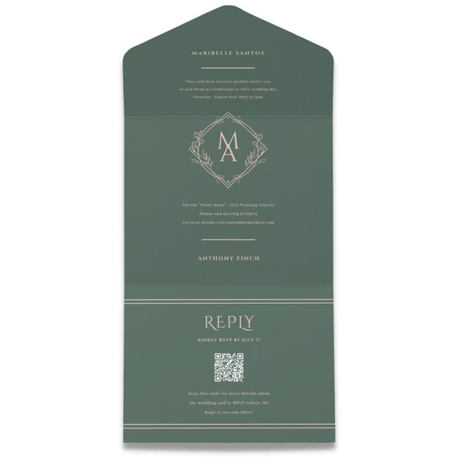 Diamond Monogram Blommigt Evergreen Bröllop (Skapare uppladdad)