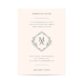 Diamond Monogram med blommor Evergreen Bröllop Inbjudningar