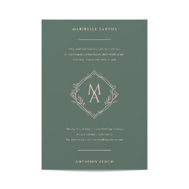 Diamond Monogram med blommor i Evergreen Bröllop Inbjudningar
