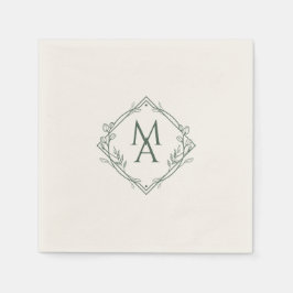 Diamond Monogram med blommor i Evergreen Pappersservett