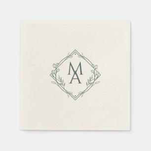 Diamond Monogram med blommor i Evergreen Pappersservett