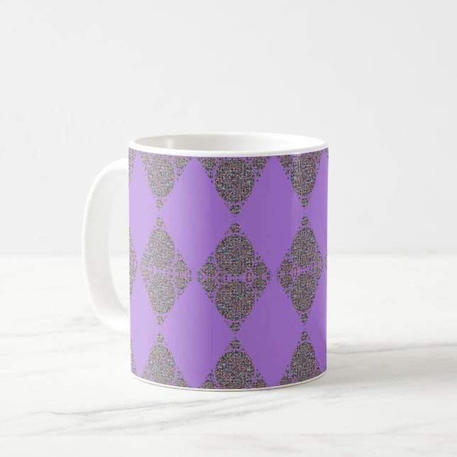 Diamond Mönster Bright Lila Geometric Kaffemugg (Framsida vänster)