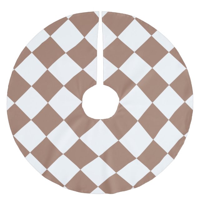 Diamond Mönster i White och Mocha Mousse Julgransmatta Borstad Polyester (Framsidan)