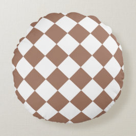 Diamond Mönster i White och Mocha Mousse Rund Kudde