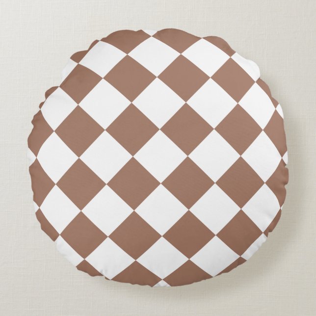 Diamond Mönster i White och Mocha Mousse Rund Kudde (Framsidan)