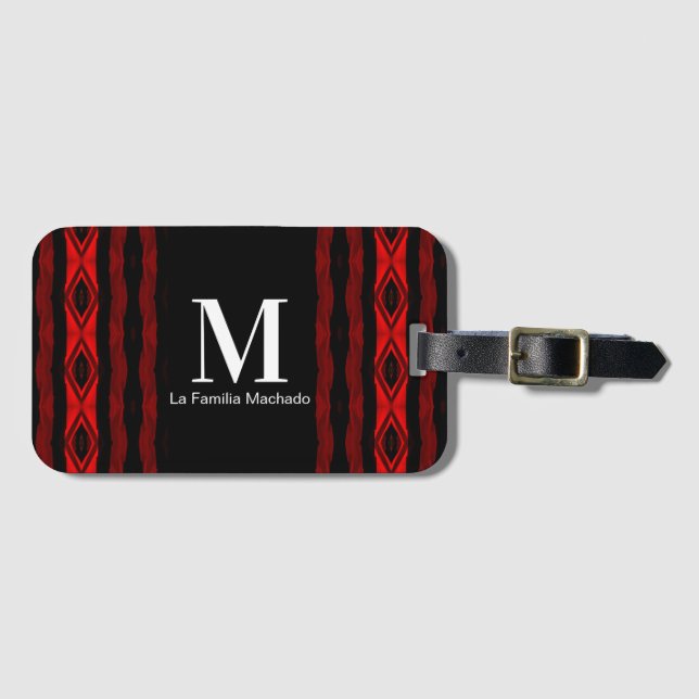 Diamond Mönster Lodrät Rand Red Black Monogram Bagagebricka (Framsida horisontal)